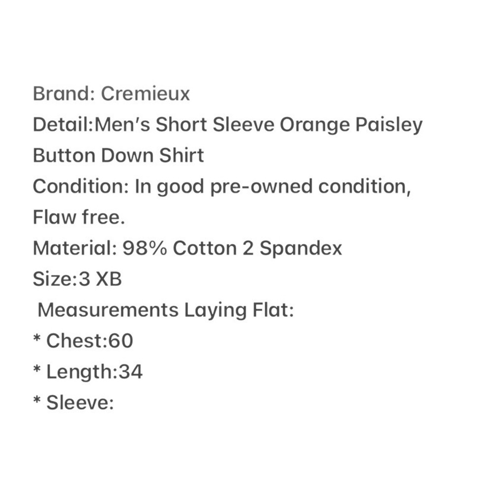 Cremieux Premium Denim Mens Orange Paisley Short Sleeve Button Down Shirt 3XB - Picture 4 of 4